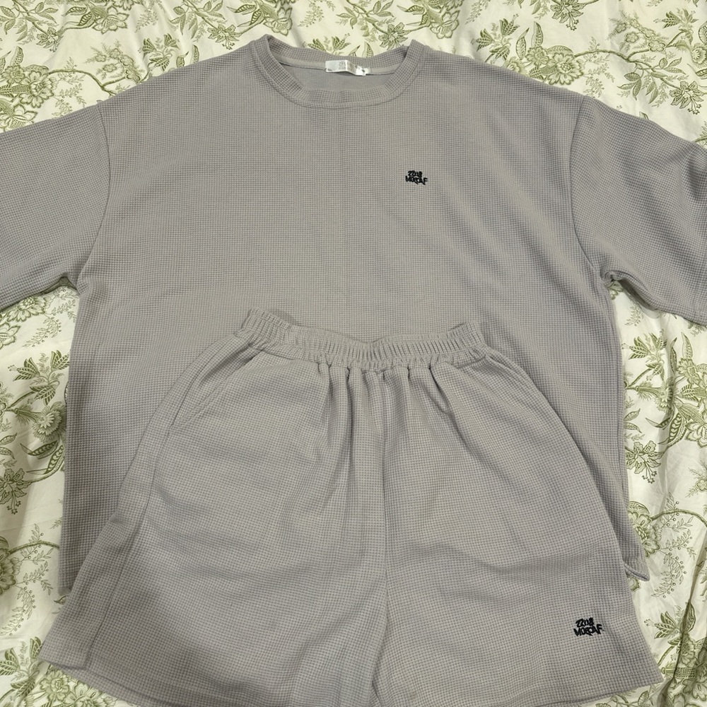 Gray Waffle Knit Lounge Set